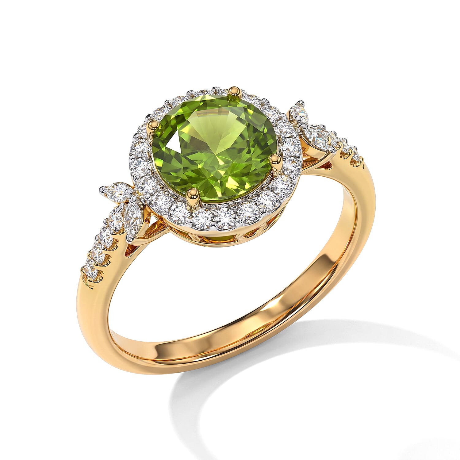 Certified and Appraised D'Joy Premium Hebei Peridot and Moissanite 3.10 ctw Ring in 18K Vermeil Yellow Gold Over Sterling Silver (Size 6.0)