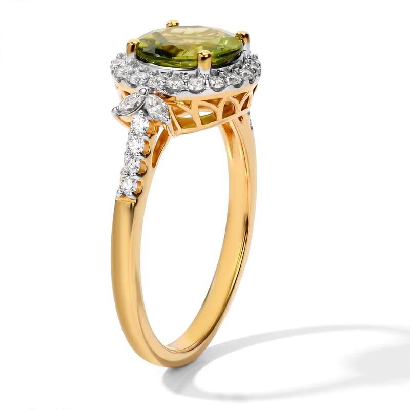 Certified and Appraised D'Joy Premium Hebei Peridot and Moissanite 3.10 ctw Ring in 18K Vermeil Yellow Gold Over Sterling Silver (Size 6.0)