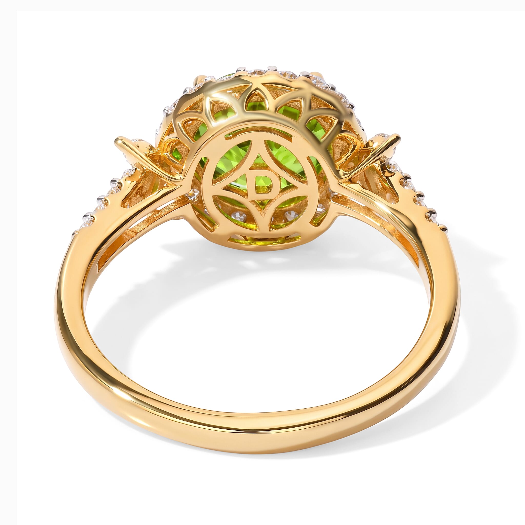 Certified and Appraised D'Joy Premium Hebei Peridot and Moissanite 3.10 ctw Ring in 18K Vermeil Yellow Gold Over Sterling Silver (Size 6.0)
