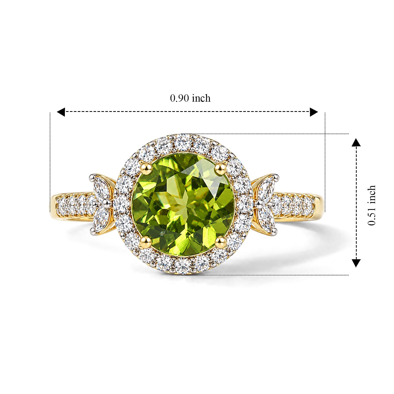 Certified and Appraised D'Joy Premium Hebei Peridot and Moissanite 3.10 ctw Ring in 18K Vermeil Yellow Gold Over Sterling Silver (Size 6.0)