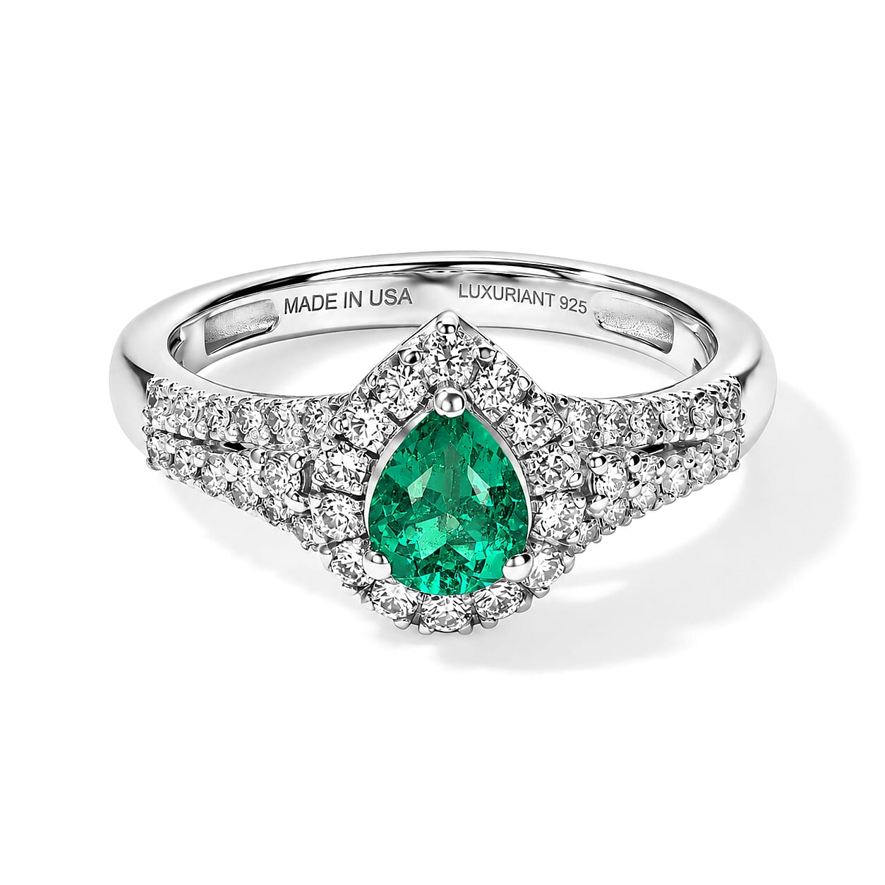 Certified and Appraised D'Joy Premium Boyaca Colombian Mint Emerald and Luxuriant Lab Grown Diamond G-H SI 0.90 ctw Ring in Rhodium Over Sterling Silver (Size 6.0)