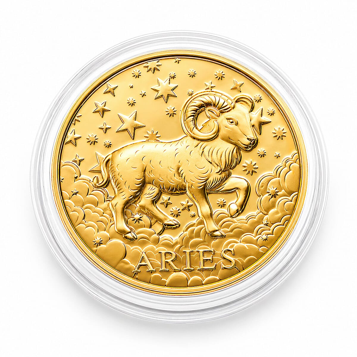 24K Gold Celestial Zodiac Collection - Aries Embossed Double View Coin Sheet 10mg (50mm)