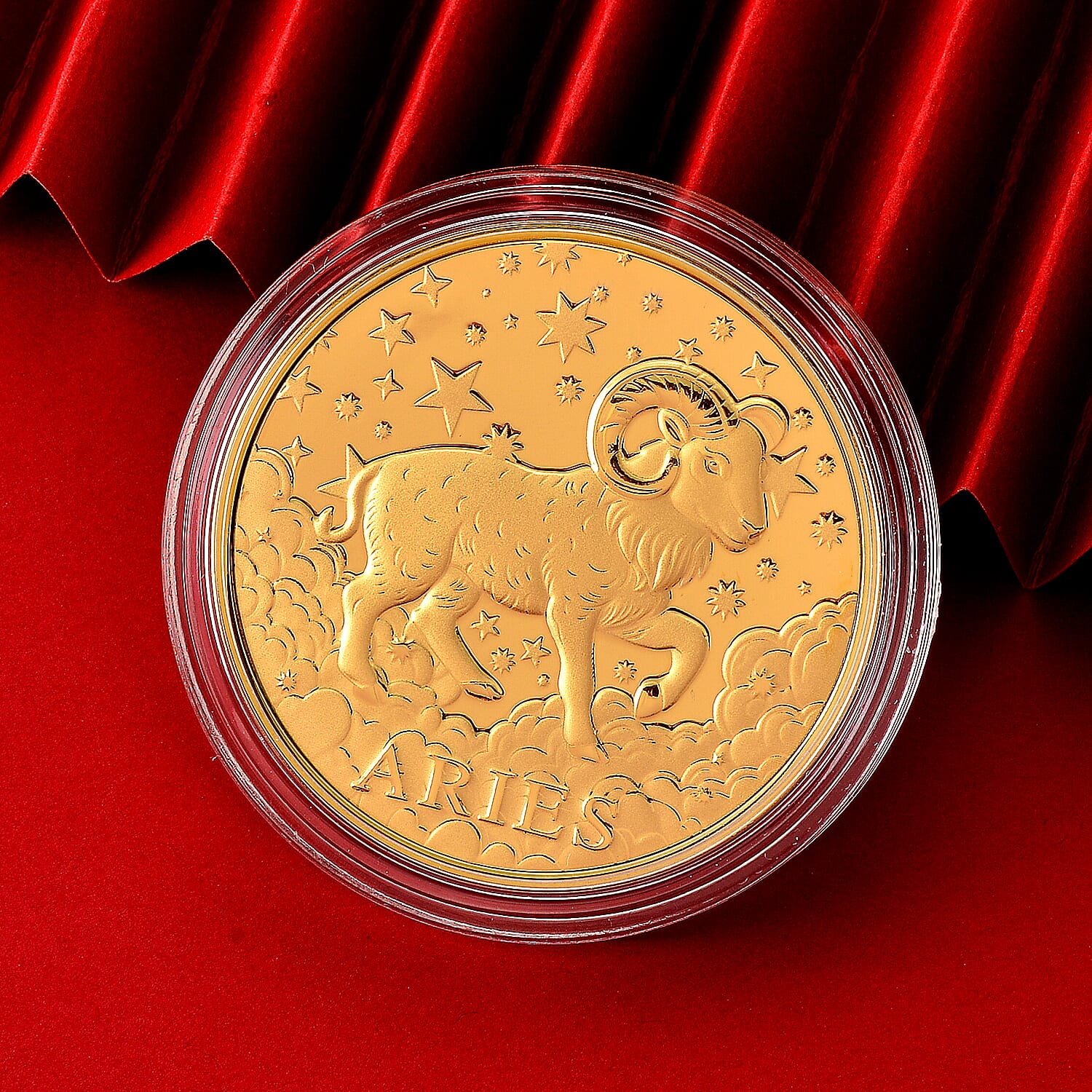 24K Gold Celestial Zodiac Collection - Aries Embossed Double View Coin Sheet 10mg (50mm)