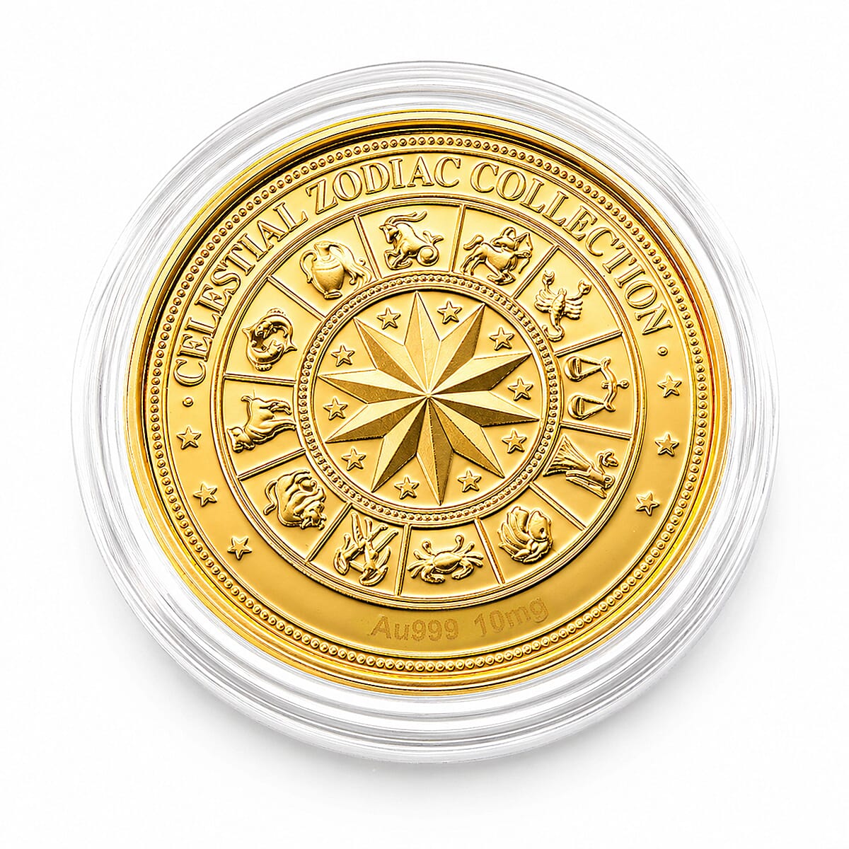 24K Gold Celestial Zodiac Collection - Aries Embossed Double View Coin Sheet 10mg (50mm)