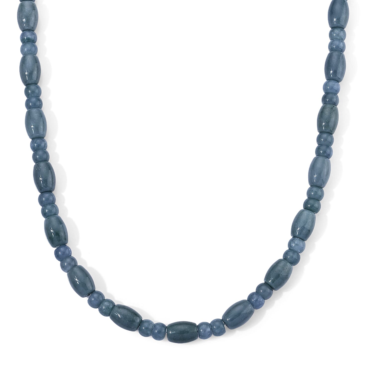 D'Joy Natural Olmec Jadeite 400.00 ctw Beaded Necklace in Rhodium Over Sterling Silver 18-20 Inches
