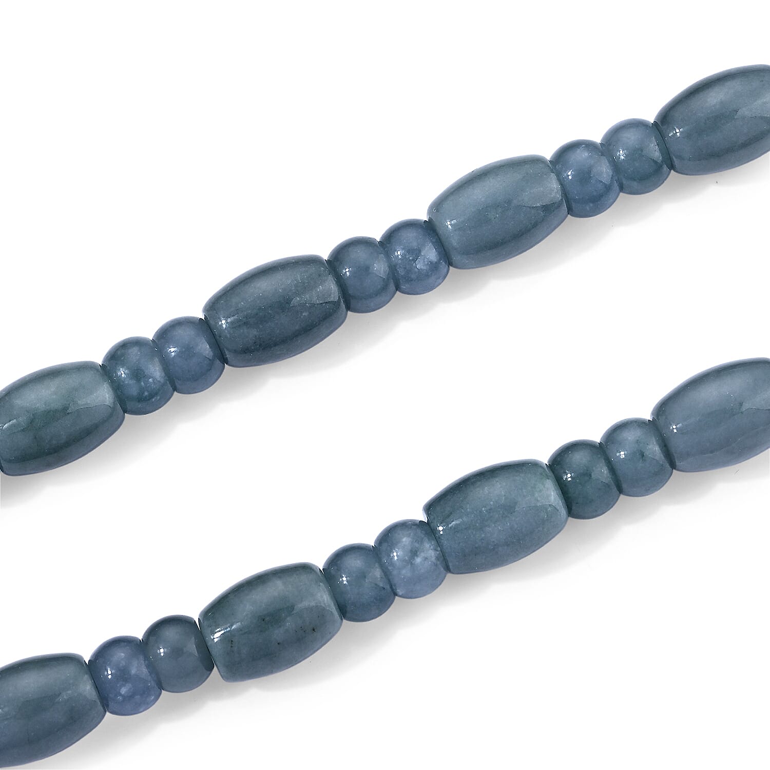 D'Joy Natural Olmec Jadeite 400.00 ctw Beaded Necklace in Rhodium Over Sterling Silver 18-20 Inches