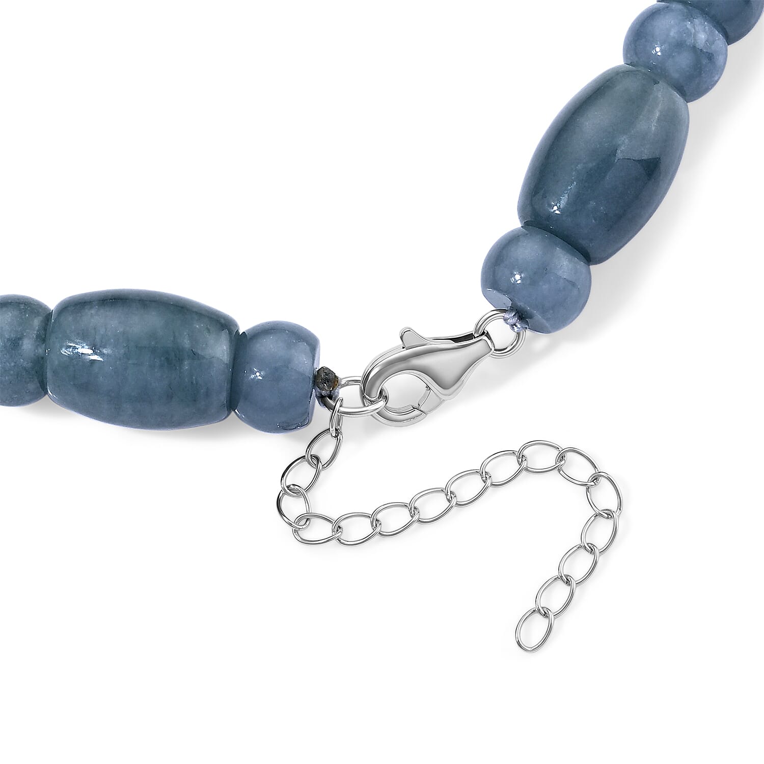 D'Joy Natural Olmec Jadeite 400.00 ctw Beaded Necklace in Rhodium Over Sterling Silver 18-20 Inches
