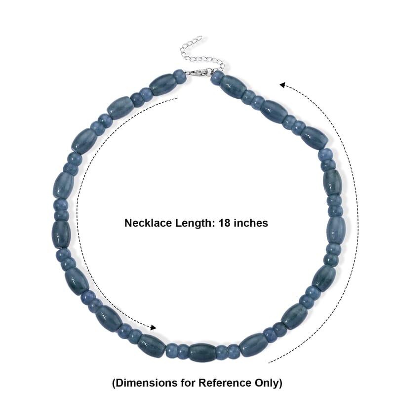 D'Joy Natural Olmec Jadeite 400.00 ctw Beaded Necklace in Rhodium Over Sterling Silver 18-20 Inches