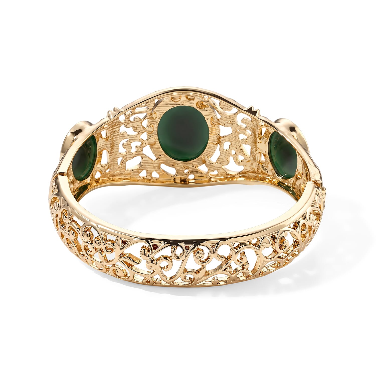 Natural Olmec Jadeite 80.00 ctw Carved Bangle Bracelet in Goldtone (7.50 In)