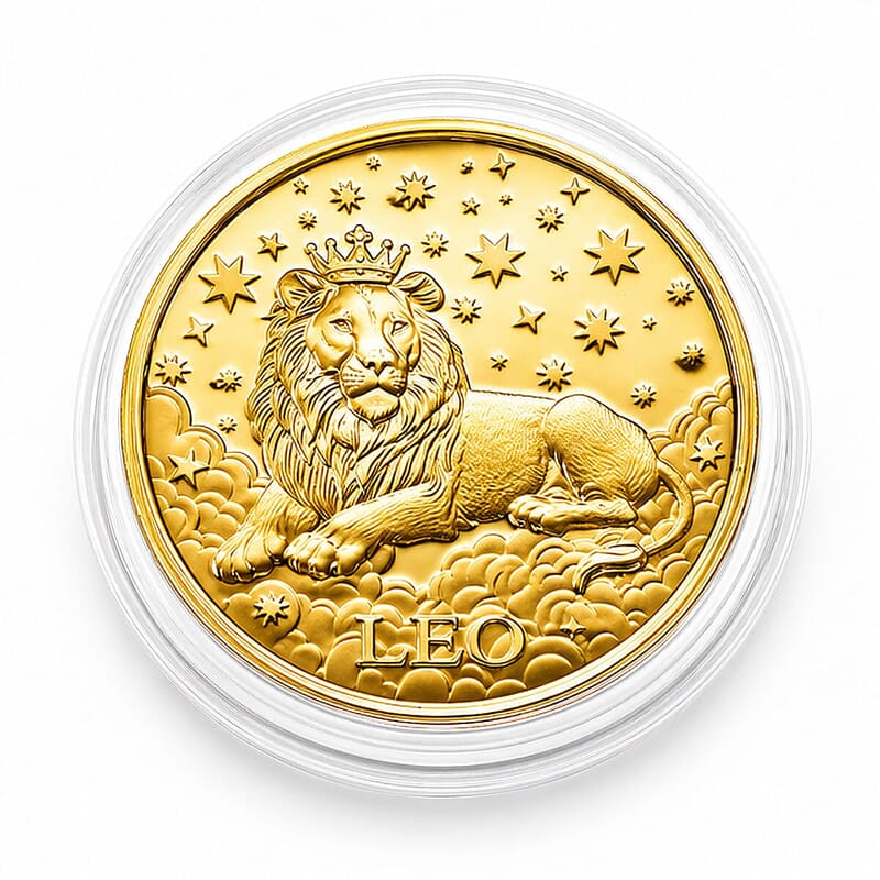 24K Gold Celestial Zodiac Collection - Leo Embossed Double View Coin Sheet 10mg (50mm)
