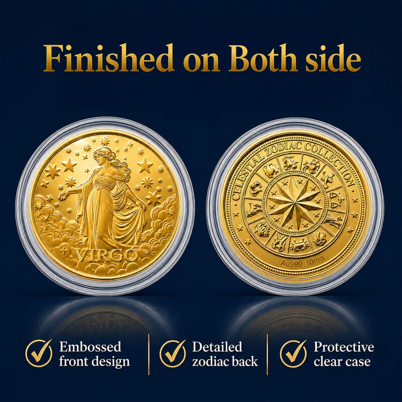 24K Gold Celestial Zodiac Collection - Virgo Embossed Double View Coin Sheet 10mg (50mm)