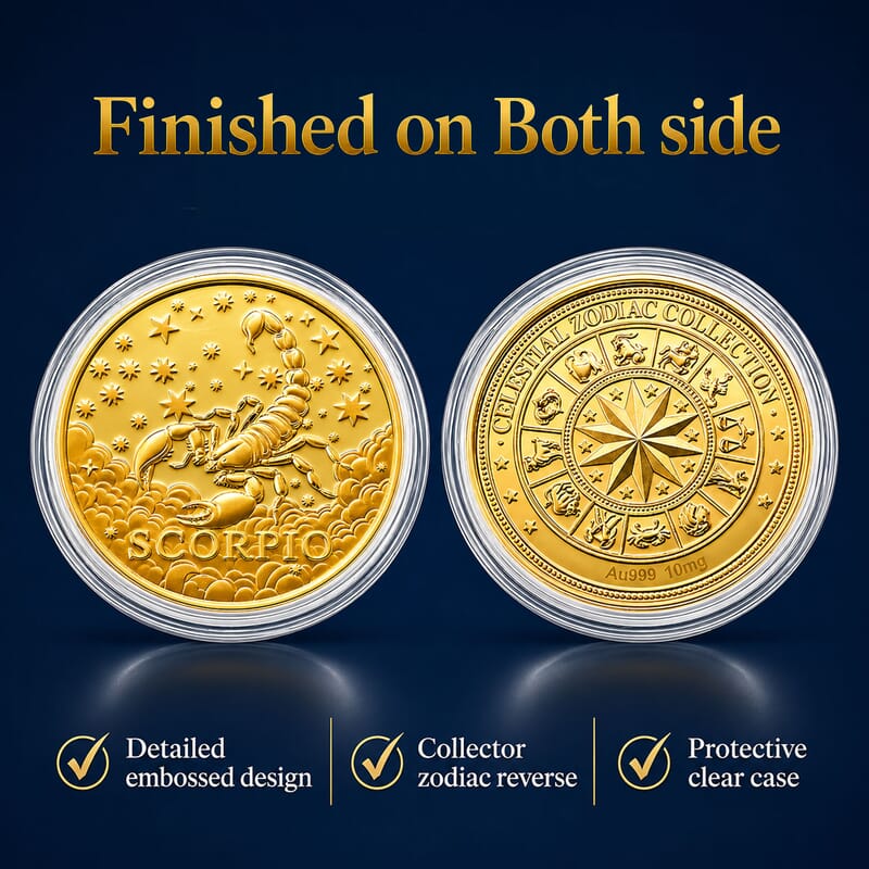 24K Gold Celestial Zodiac Collection - Scorpio Embossed Double View Coin Sheet 10mg (50mm)