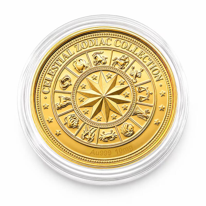 24K Gold Celestial Zodiac Collection - Scorpio Embossed Double View Coin Sheet 10mg (50mm)