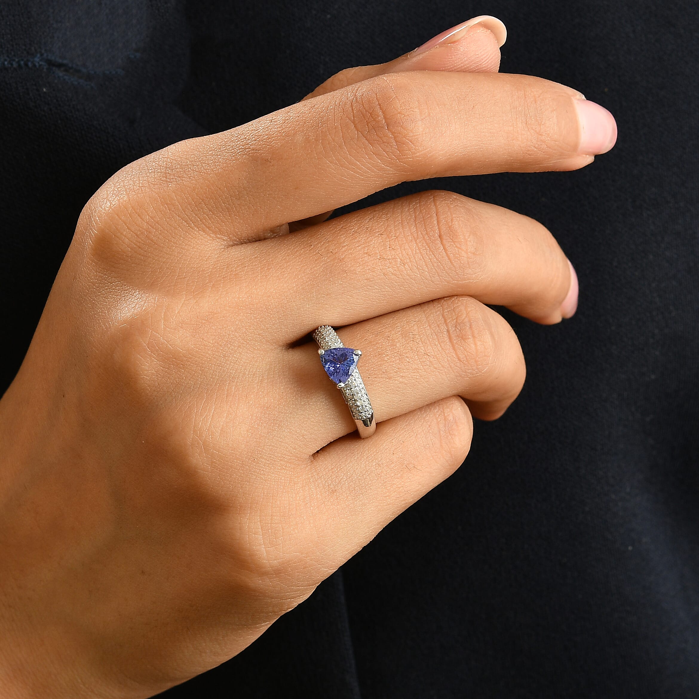 D'Joy Premium Tanzanite and Diamond 1.15 ctw Ring in Rhodium Over Sterling Silver (Size 6.0)