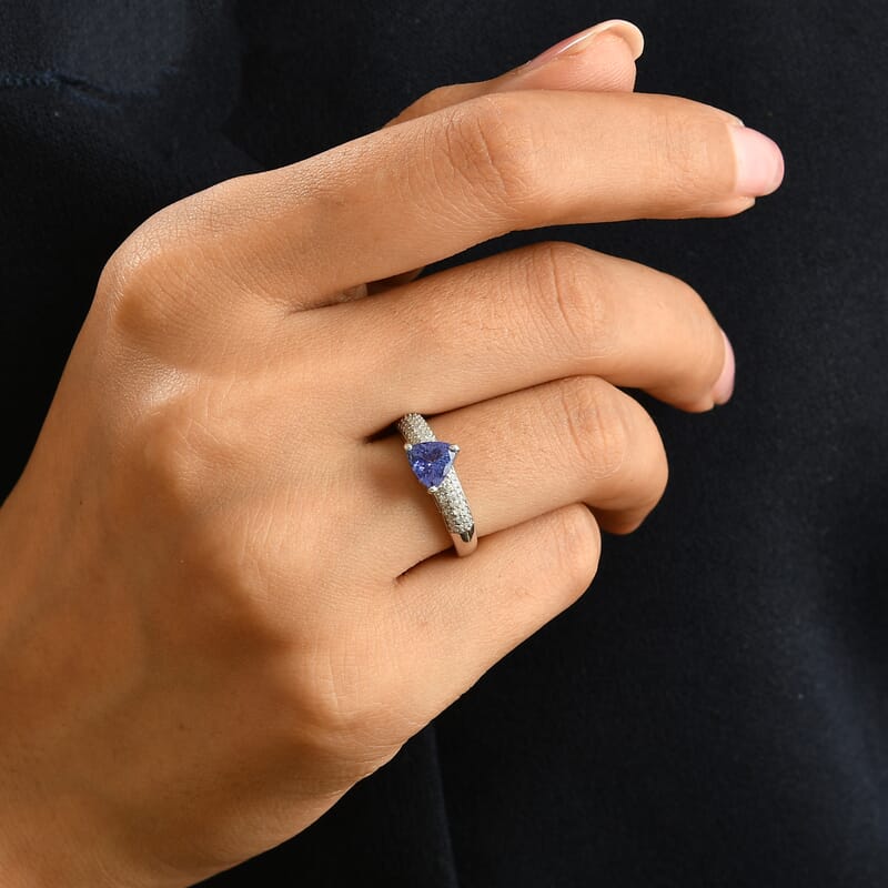 D'Joy Premium Tanzanite and Diamond 1.15 ctw Ring in Rhodium Over Sterling Silver (Size 6.0)