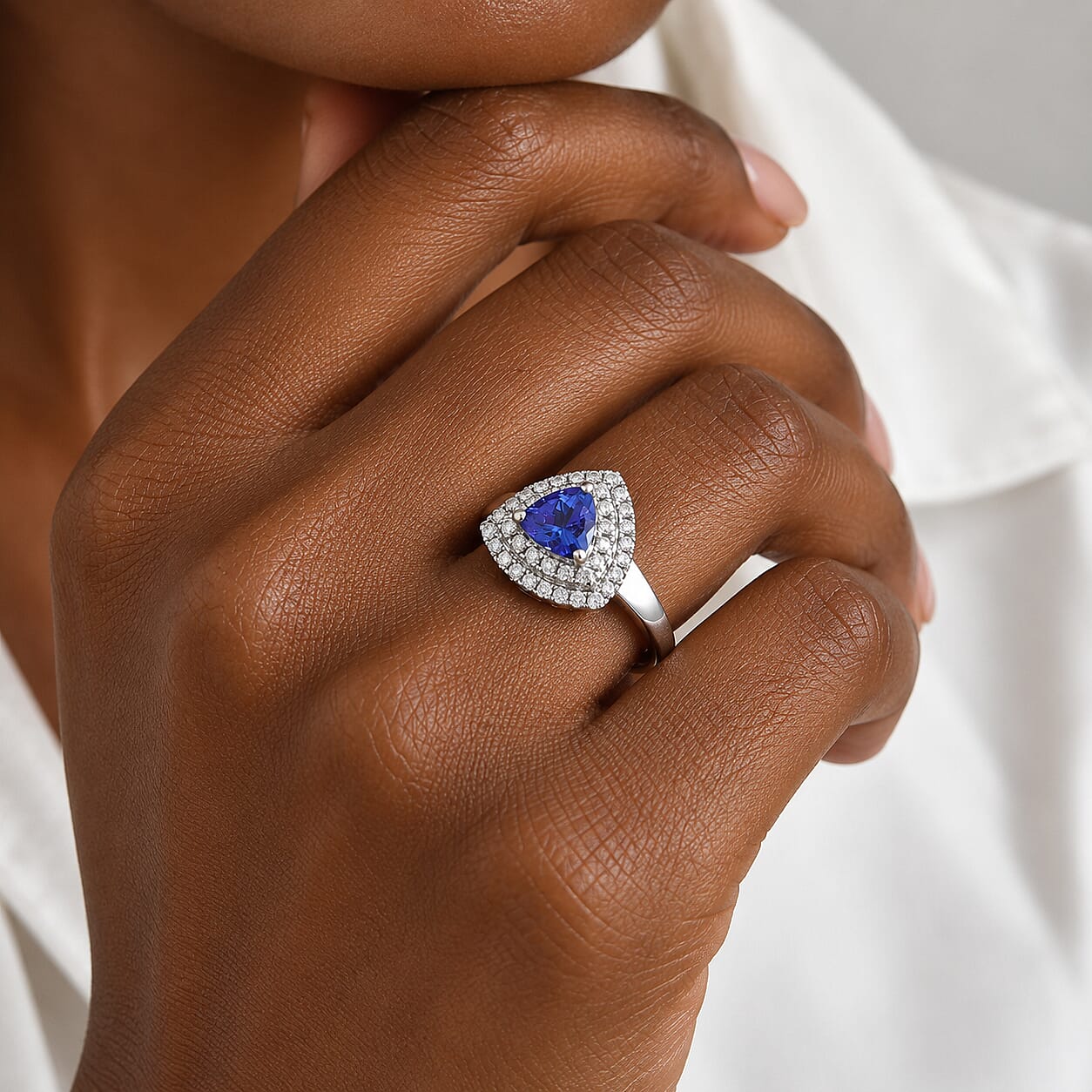 D'Joy Premium Tanzanite and Moissanite 1.40 ctw Ring in Rhodium Over Sterling Silver (Size 6.0)