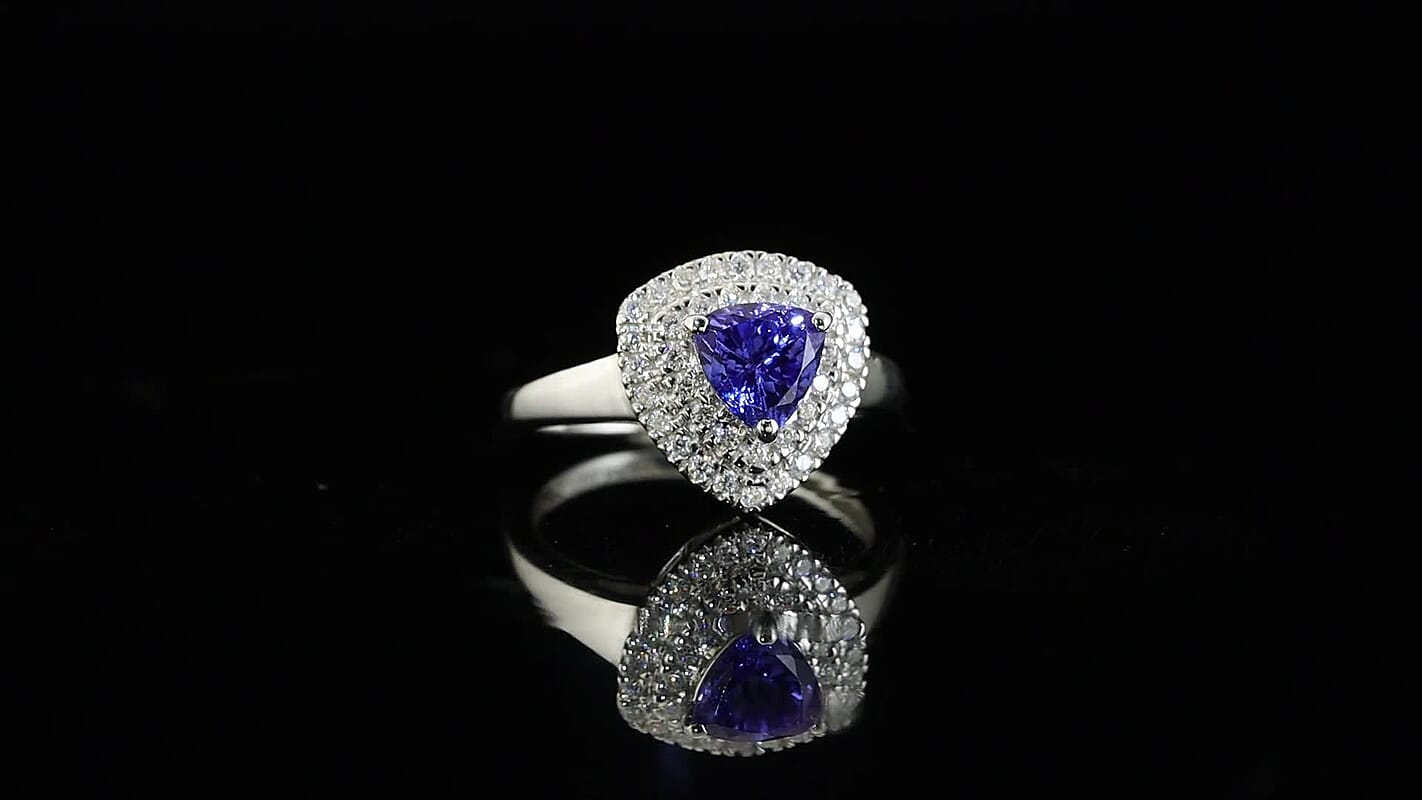 D''Joy Premium Tanzanite, Moissanite Ring in Rhodium Over Sterling Silver (Size 10.0) 1.40 ctw