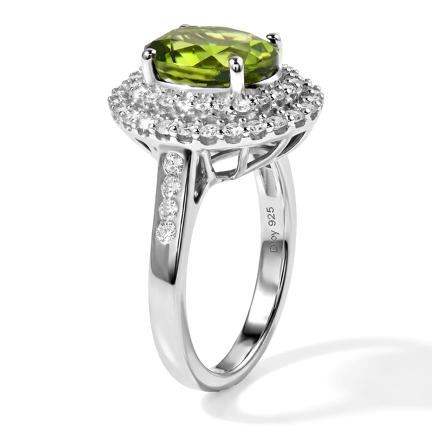 Certified and Appraised D'Joy Premium Hebei Peridot and Moissanite 3.60 ctw Ring in Rhodium Over Sterling Silver (Size 6.0)