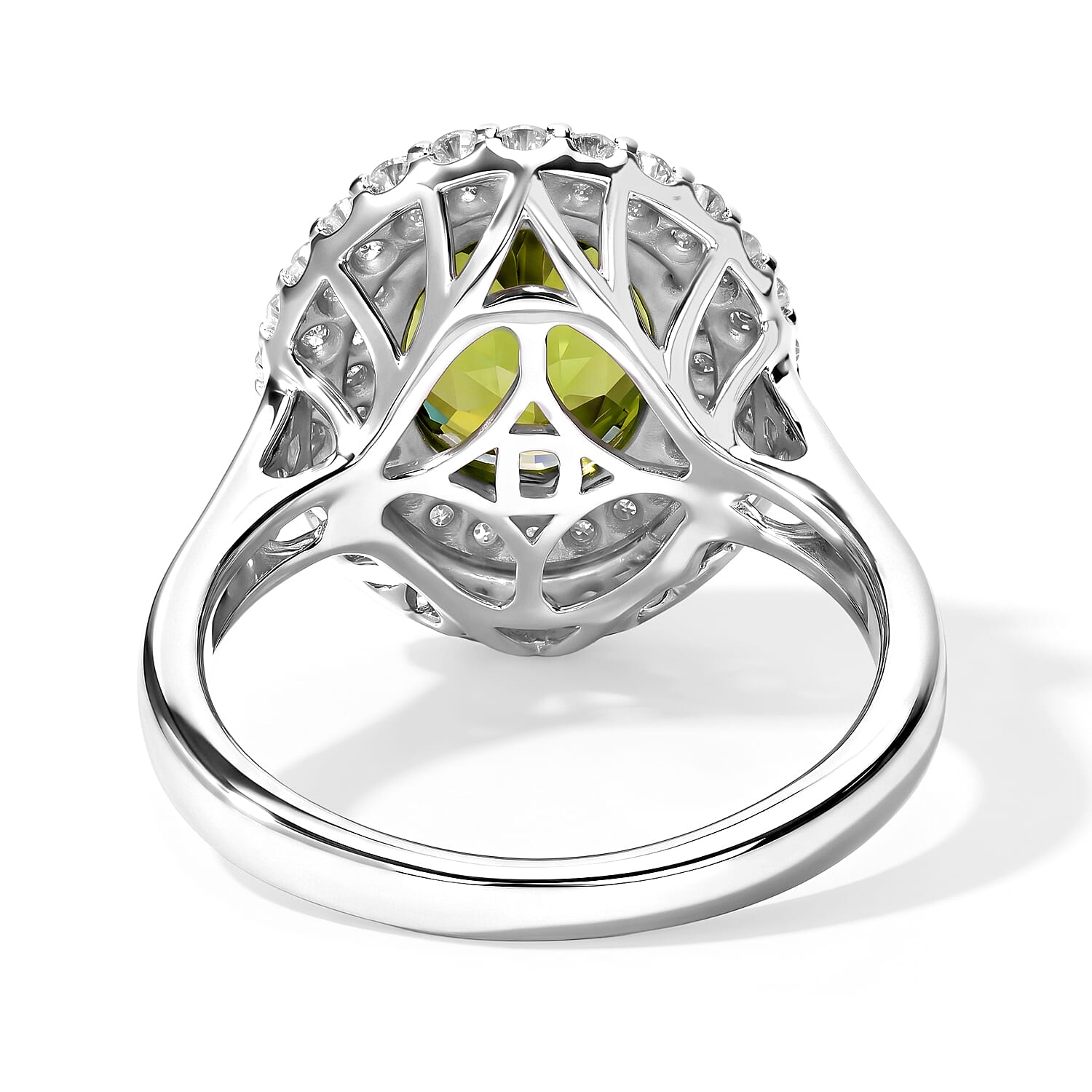 Certified and Appraised D'Joy Premium Hebei Peridot and Moissanite 3.60 ctw Ring in Rhodium Over Sterling Silver (Size 6.0)