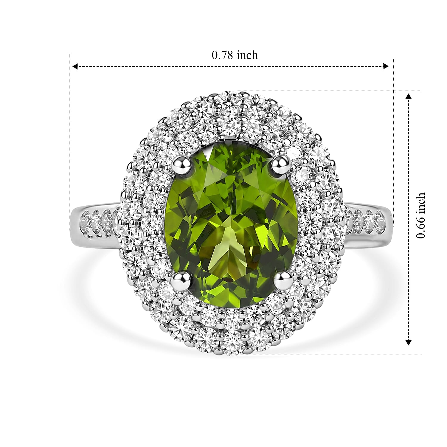 Certified and Appraised D'Joy Premium Hebei Peridot and Moissanite 3.60 ctw Ring in Rhodium Over Sterling Silver (Size 6.0)