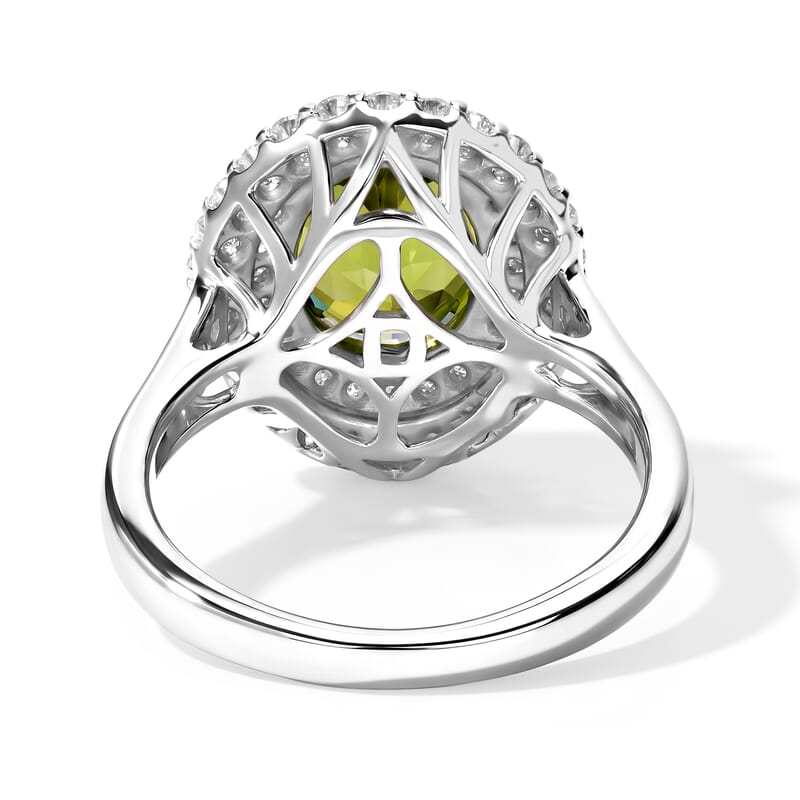 Certified and Appraised D'Joy Premium Hebei Peridot and Moissanite 3.60 ctw Ring in Rhodium Over Sterling Silver (Size 7.0)