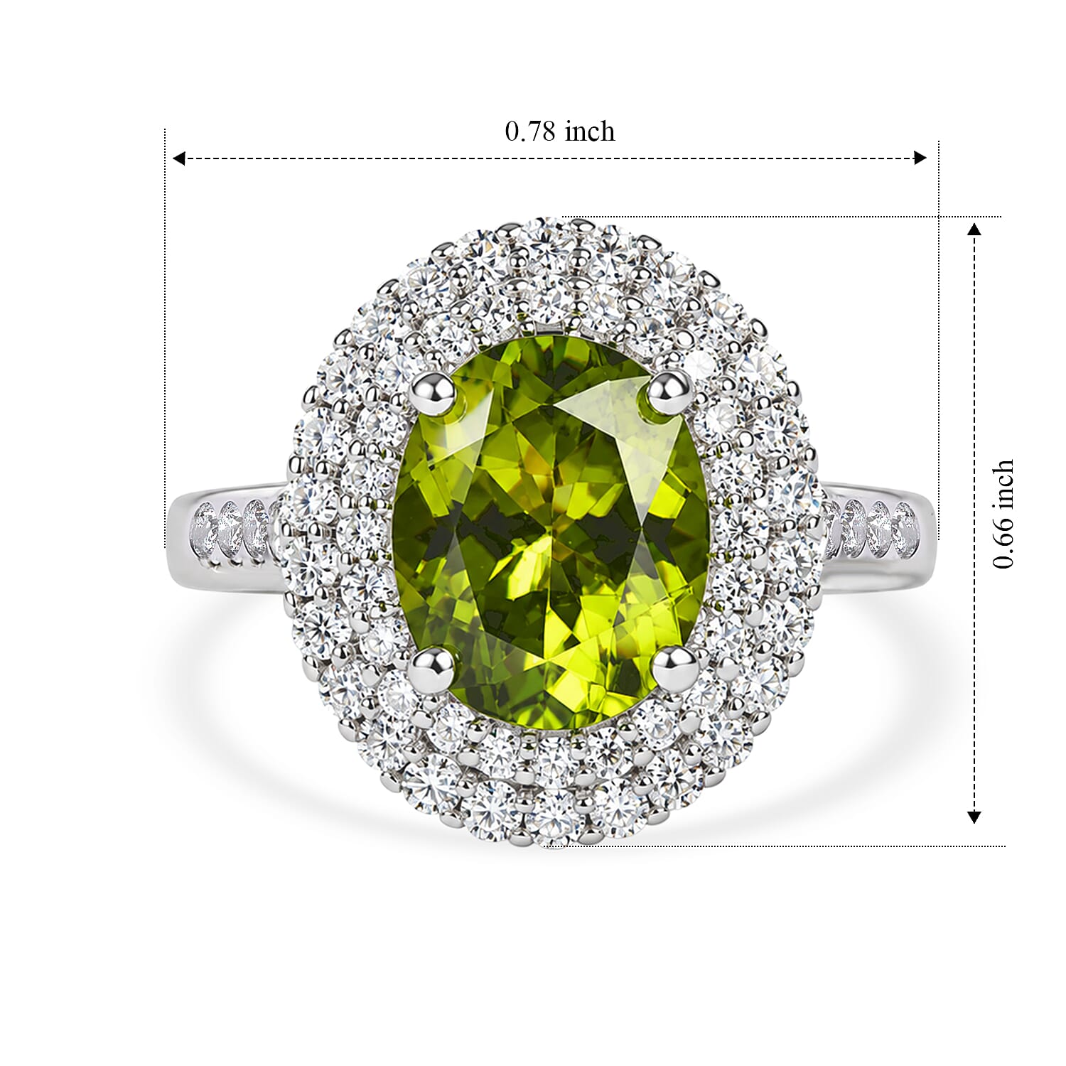 Certified and Appraised D'Joy Premium Hebei Peridot and Moissanite 3.60 ctw Ring in Rhodium Over Sterling Silver (Size 8.0)