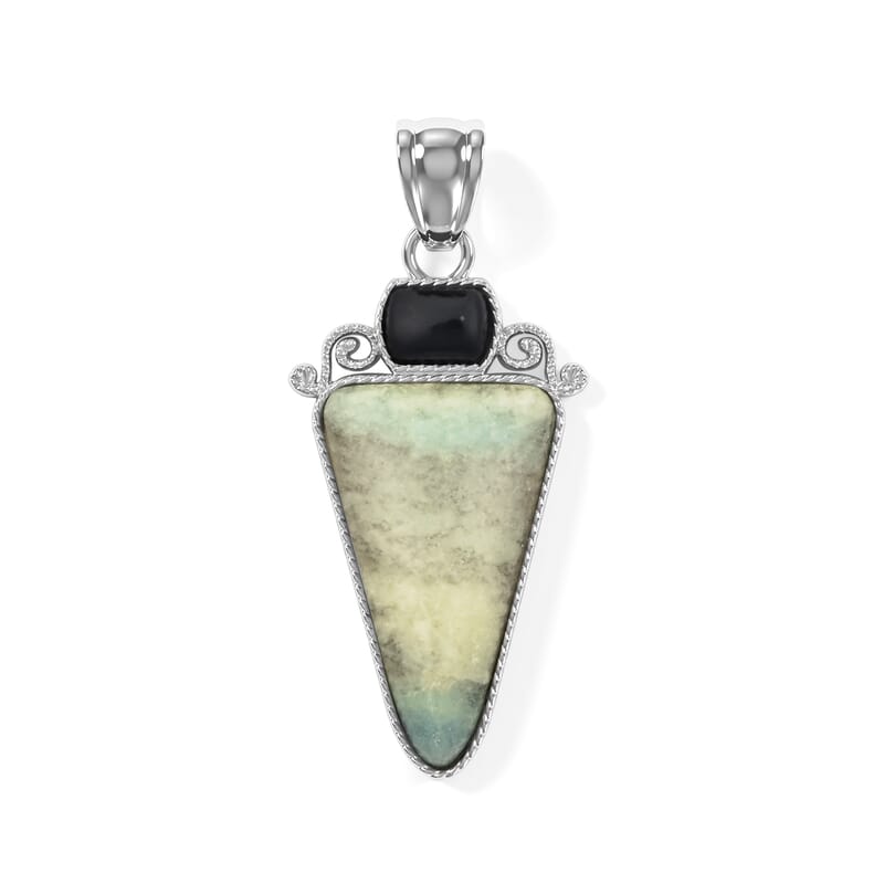 Arrowhead Hemimorphyte Soutwest and Black Agate 30.00 ctw Pendant Without Chain in Stainless Steel (Center Stone Varies)