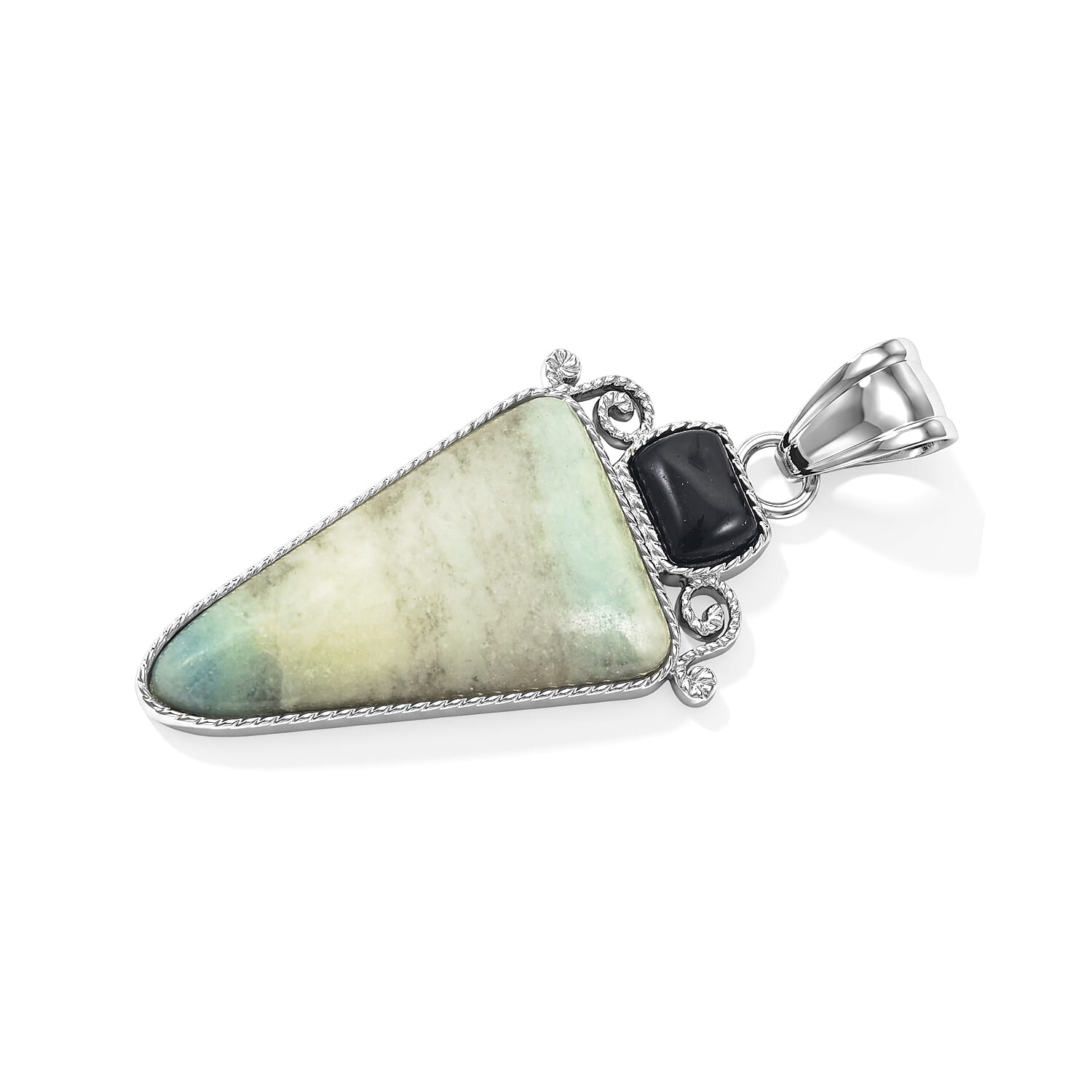 Arrowhead Hemimorphyte Soutwest and Black Agate 30.00 ctw Pendant Without Chain in Stainless Steel (Center Stone Varies)