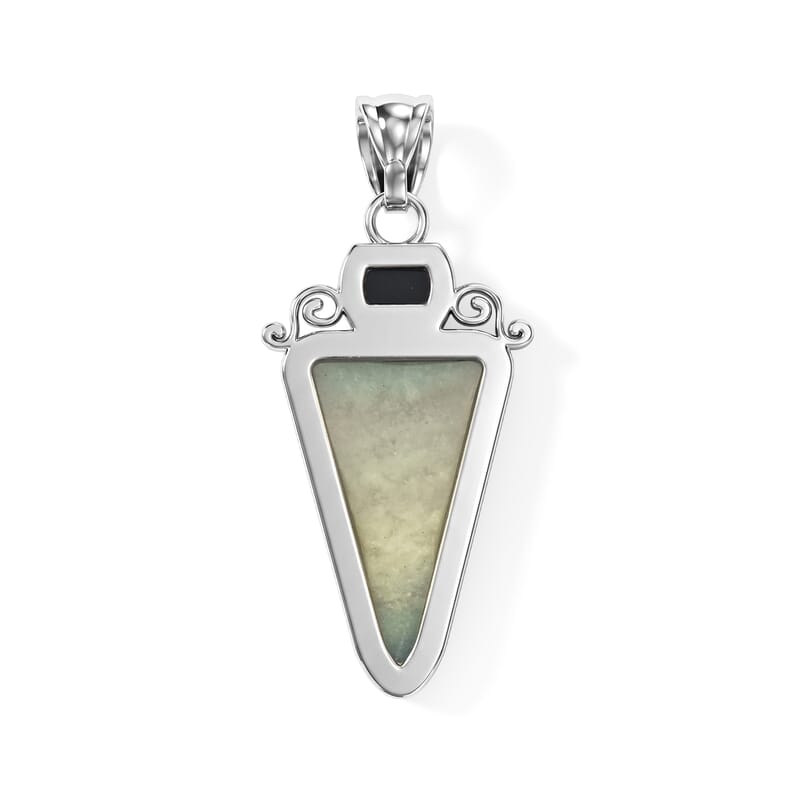 Arrowhead Hemimorphyte Soutwest and Black Agate 30.00 ctw Pendant Without Chain in Stainless Steel (Center Stone Varies)
