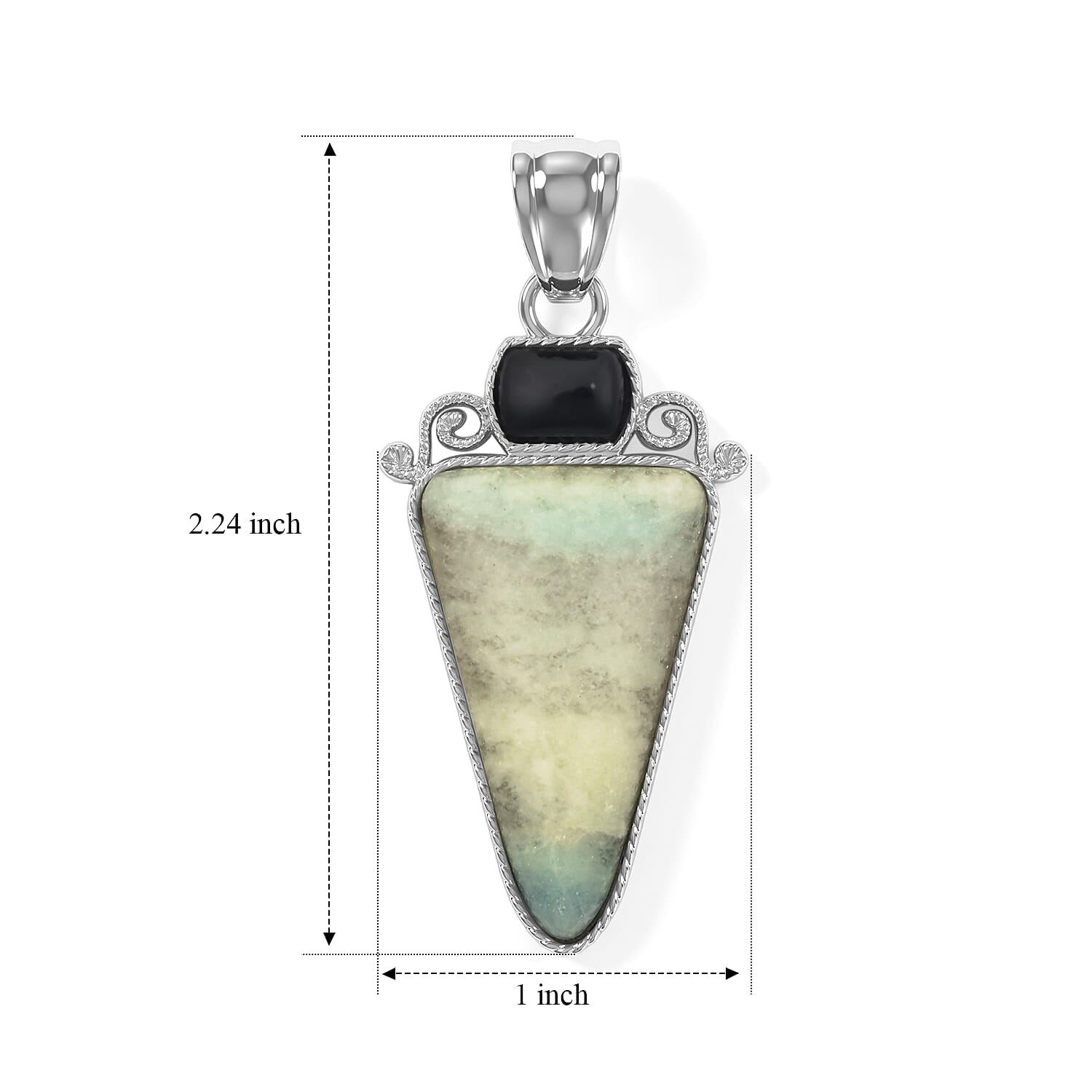 Arrowhead Hemimorphyte Soutwest and Black Agate 30.00 ctw Pendant Without Chain in Stainless Steel (Center Stone Varies)