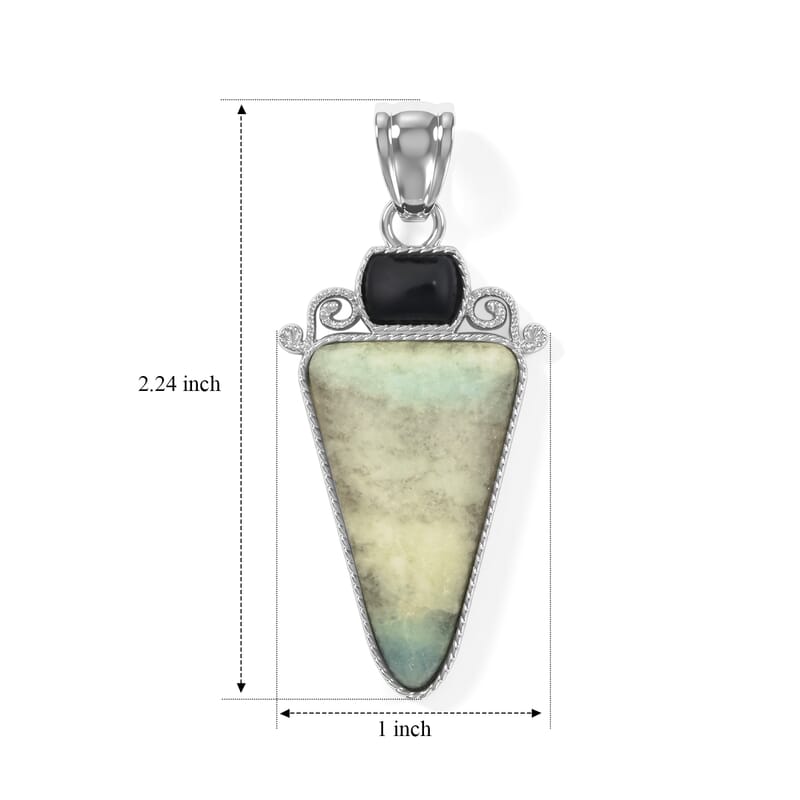 Arrowhead Hemimorphyte Soutwest and Black Agate 30.00 ctw Pendant Without Chain in Stainless Steel (Center Stone Varies)