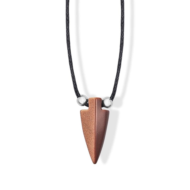 Arrowhead Goldstone and Lava 32.00 ctw Cord Necklace in Stainless Steel 16-20 Inches