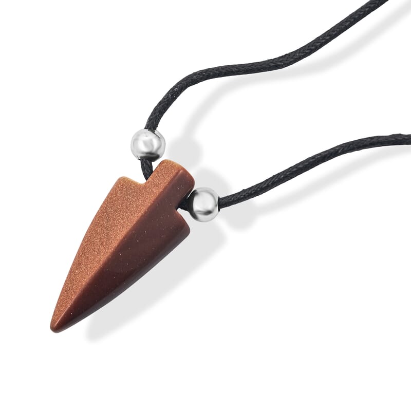Arrowhead Goldstone and Lava 32.00 ctw Cord Necklace in Stainless Steel 16-20 Inches