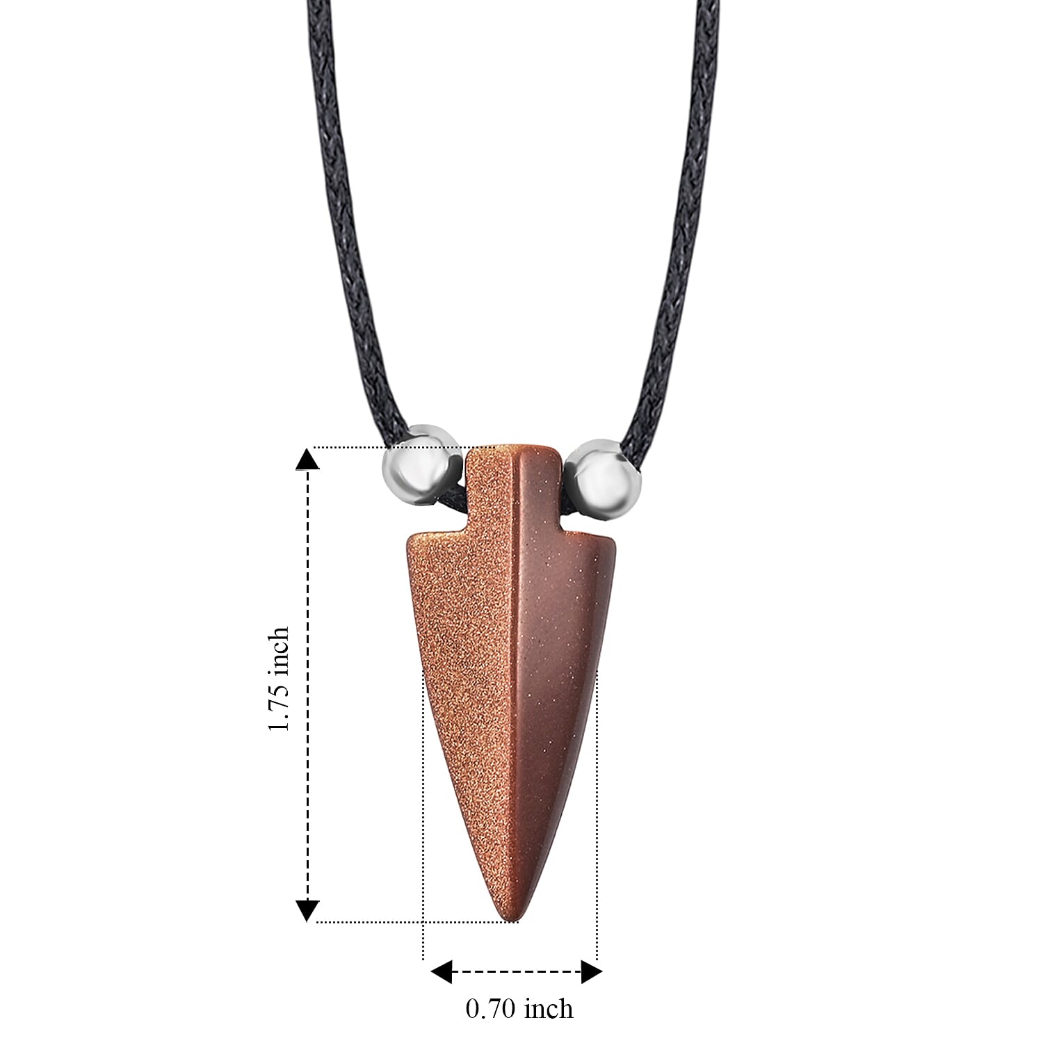 Arrowhead Goldstone and Lava 32.00 ctw Cord Necklace in Stainless Steel 16-20 Inches