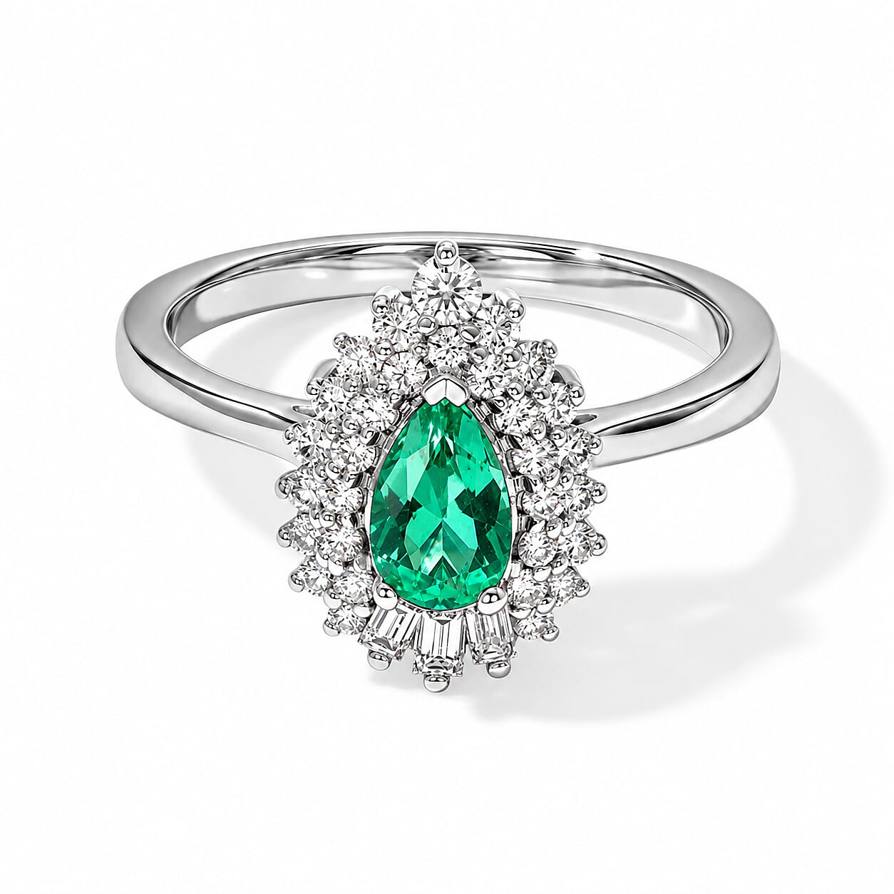 Certified and Appraised D'Joy Premium Boyaca Colombian Mint Emerald and Lab Grown Diamond G-H SI 1.00 ctw Ring in Rhodium Over Sterling Silver (Size 7.0)