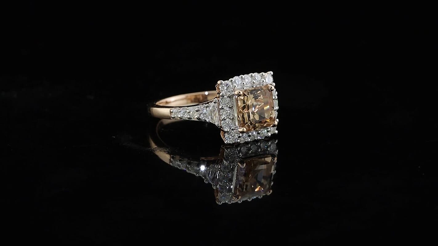 Certified and Appraised D''Joy Premium Asscher Cut Marropino Morganite, Moissanite Ring in 18K Vermeil RG Over Sterling Silver (Size 10.0) 2.60 ctw