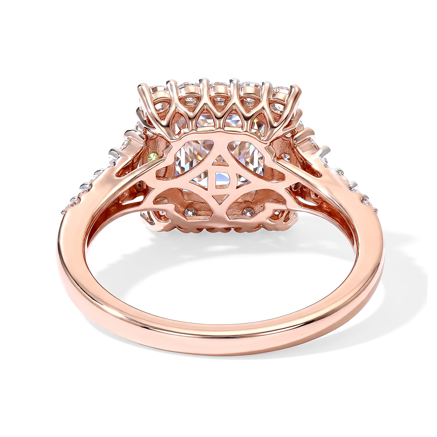 Certified and Appraised D'Joy Premium Asscher Cut Marropino Morganite and Moissanite 2.60 ctw Ring in 18K Vermeil Rose Gold Over Sterling Silver (Size 6.0)