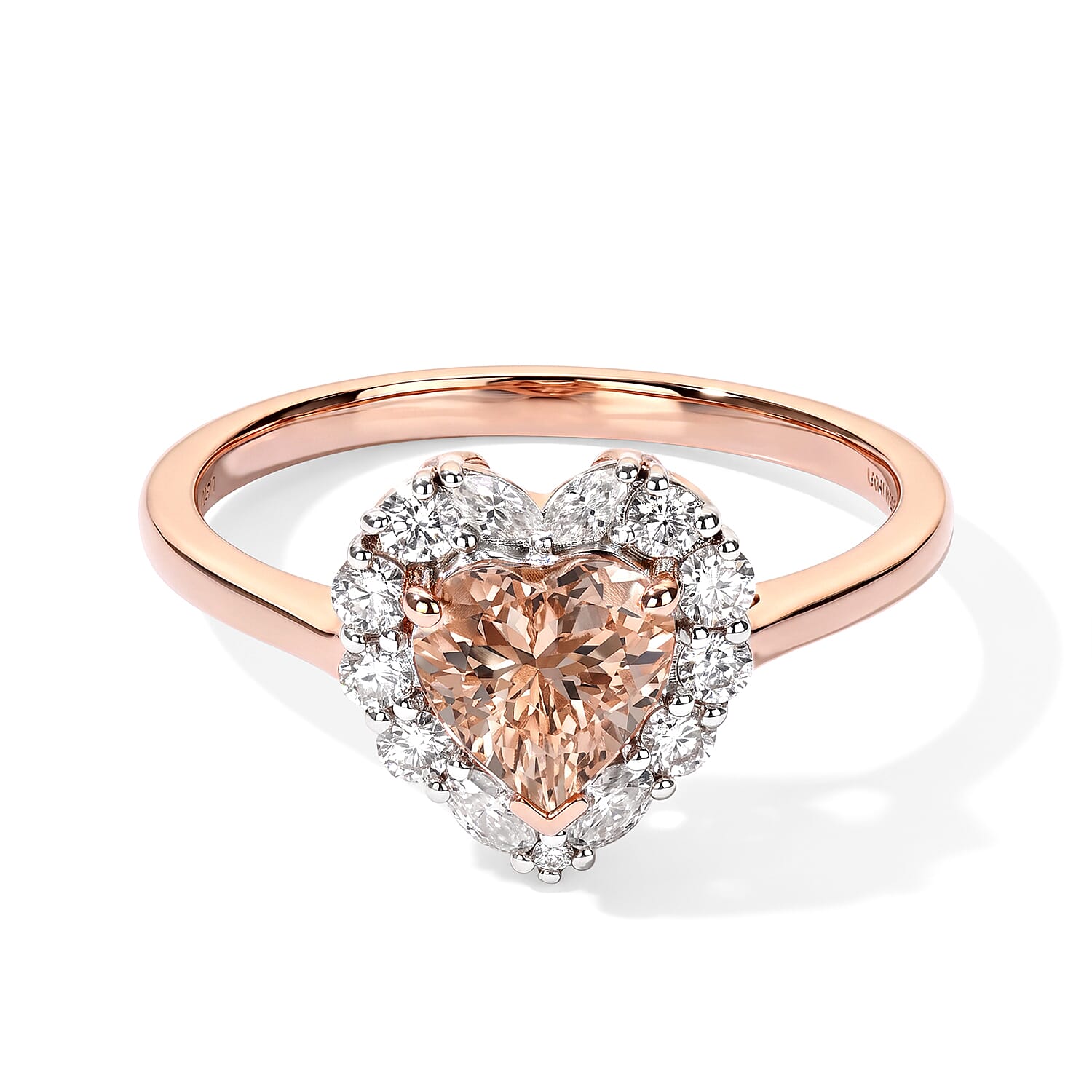 Certified & Appraised D'Joy Premium Marropino Morganite and Moissanite 1.70 ctw Heart Ring in 18K Vermeil Rose Gold Over Sterling Silver (Size 8.0)