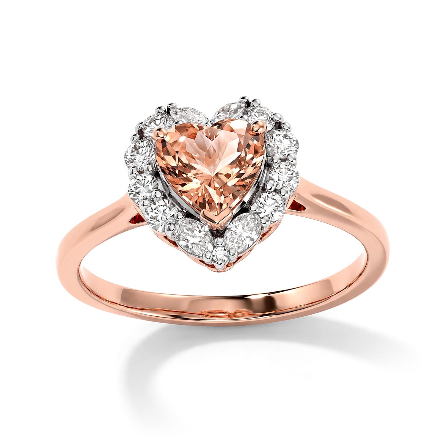 Certified & Appraised D'Joy Premium Marropino Morganite and Moissanite 1.70 ctw Heart Ring in 18K Vermeil Rose Gold Over Sterling Silver (Size 8.0)
