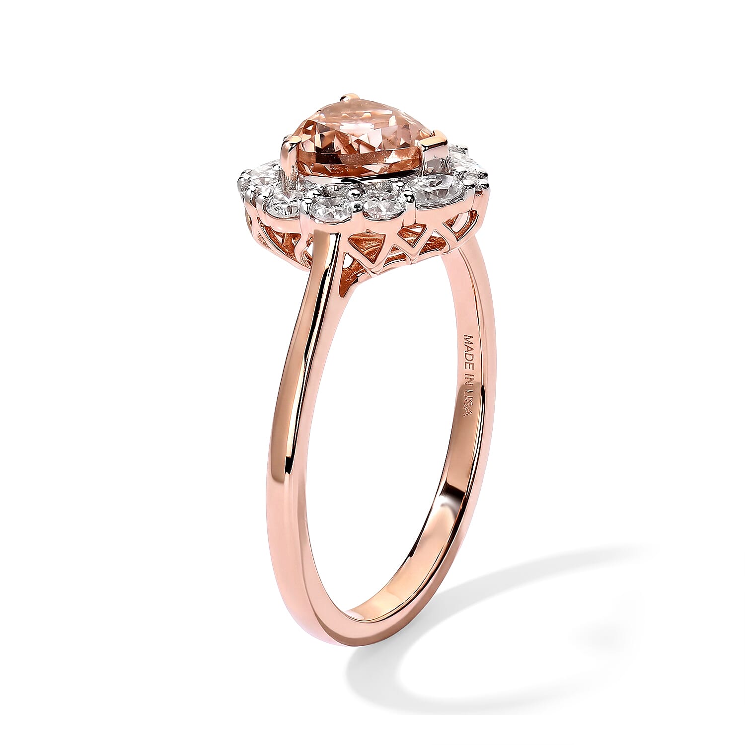 Certified & Appraised D'Joy Premium Marropino Morganite and Moissanite 1.70 ctw Heart Ring in 18K Vermeil Rose Gold Over Sterling Silver (Size 8.0)