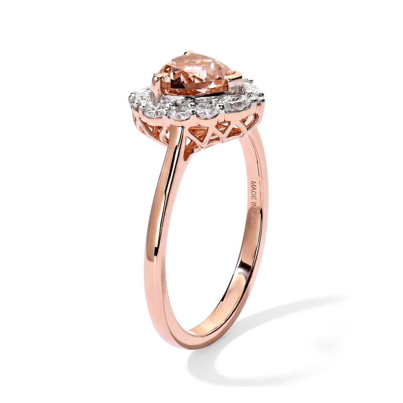 Certified & Appraised D'Joy Premium Marropino Morganite and Moissanite 1.70 ctw Heart Ring in 18K Vermeil Rose Gold Over Sterling Silver (Size 8.0)