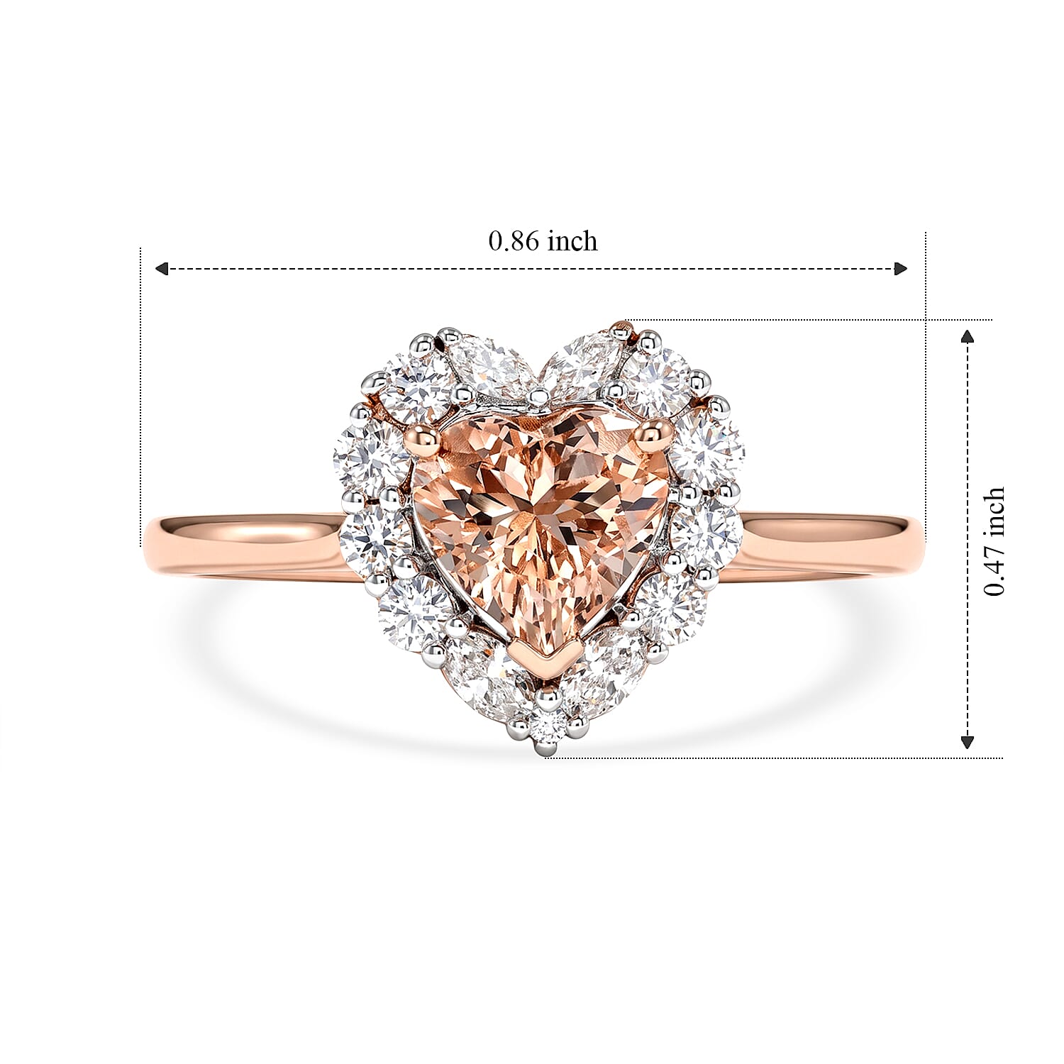 Certified & Appraised D'Joy Premium Marropino Morganite and Moissanite 1.70 ctw Heart Ring in 18K Vermeil Rose Gold Over Sterling Silver (Size 8.0)