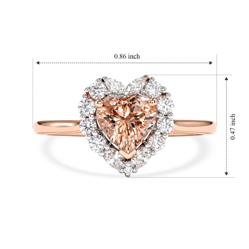 Certified & Appraised D'Joy Premium Marropino Morganite and Moissanite 1.70 ctw Heart Ring in 18K Vermeil Rose Gold Over Sterling Silver (Size 8.0)