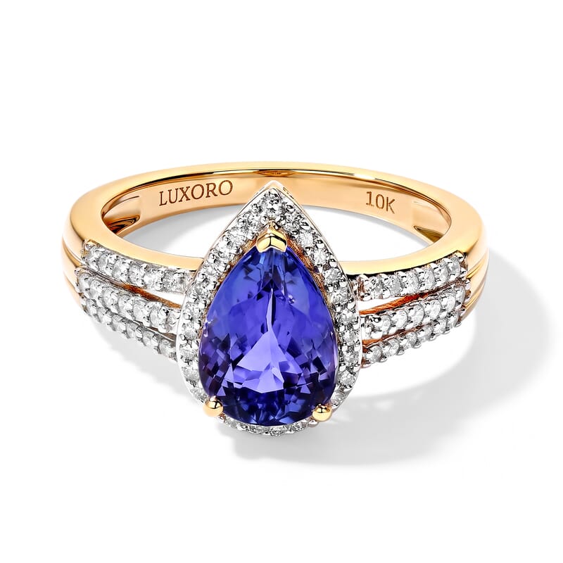 Luxoro 10K Yellow Gold Premium Tanzanite, Diamond (I2) (0.35 cts) Ring (Size 7.0) (4 g) 3.11 ctw