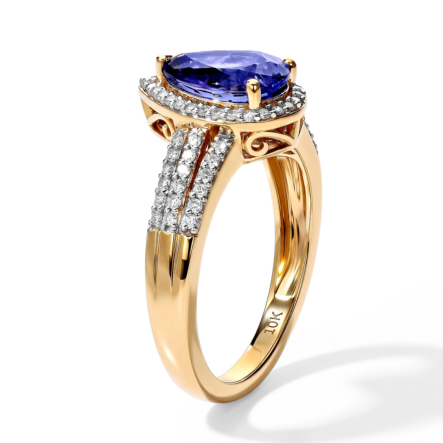 Luxoro 10K Yellow Gold Premium Tanzanite, Diamond (I2) (0.35 cts) Ring (Size 7.0) (4 g) 3.11 ctw