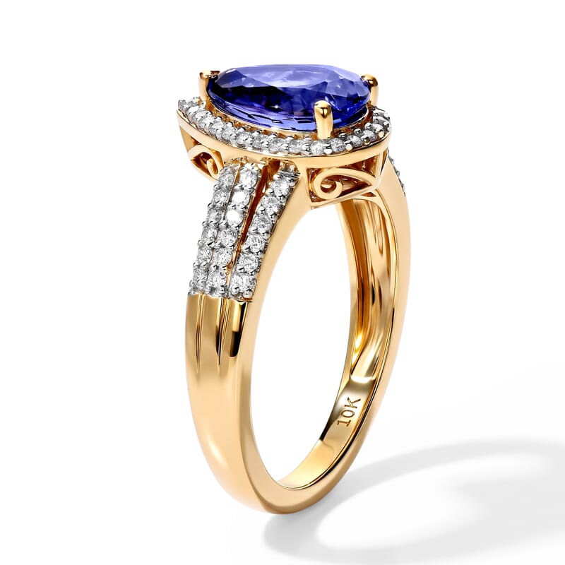 Luxoro 10K Yellow Gold Premium Tanzanite, Diamond (I2) (0.35 cts) Ring (Size 7.0) (4 g) 3.11 ctw