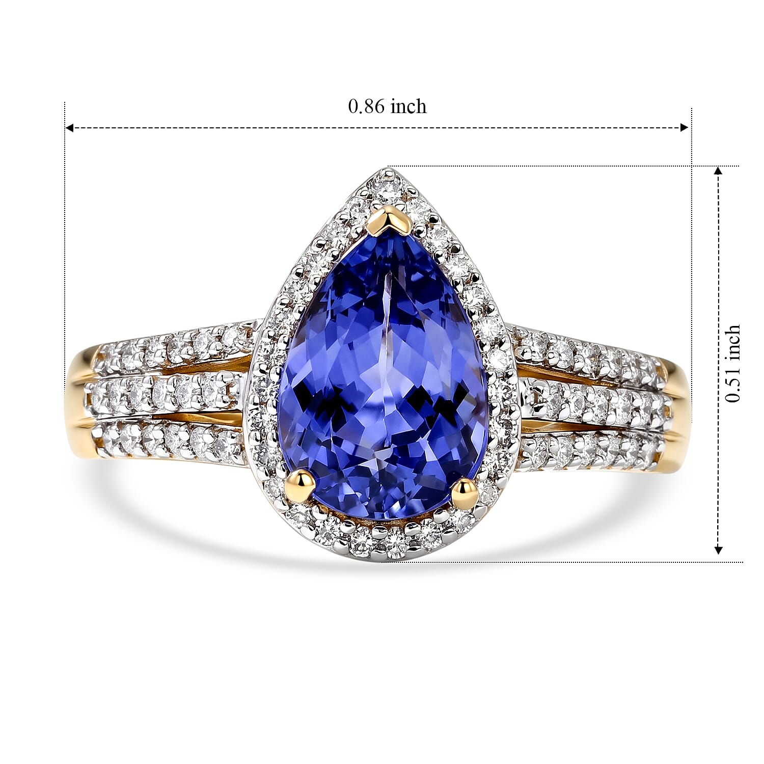 Luxoro 10K Yellow Gold Premium Tanzanite, Diamond (I2) (0.35 cts) Ring (Size 7.0) (4 g) 3.11 ctw