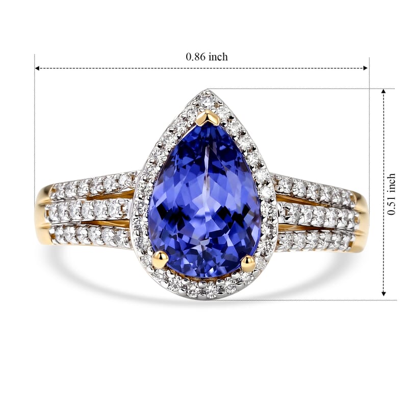 Luxoro 10K Yellow Gold Premium Tanzanite, Diamond (I2) (0.35 cts) Ring (Size 7.0) (4 g) 3.11 ctw