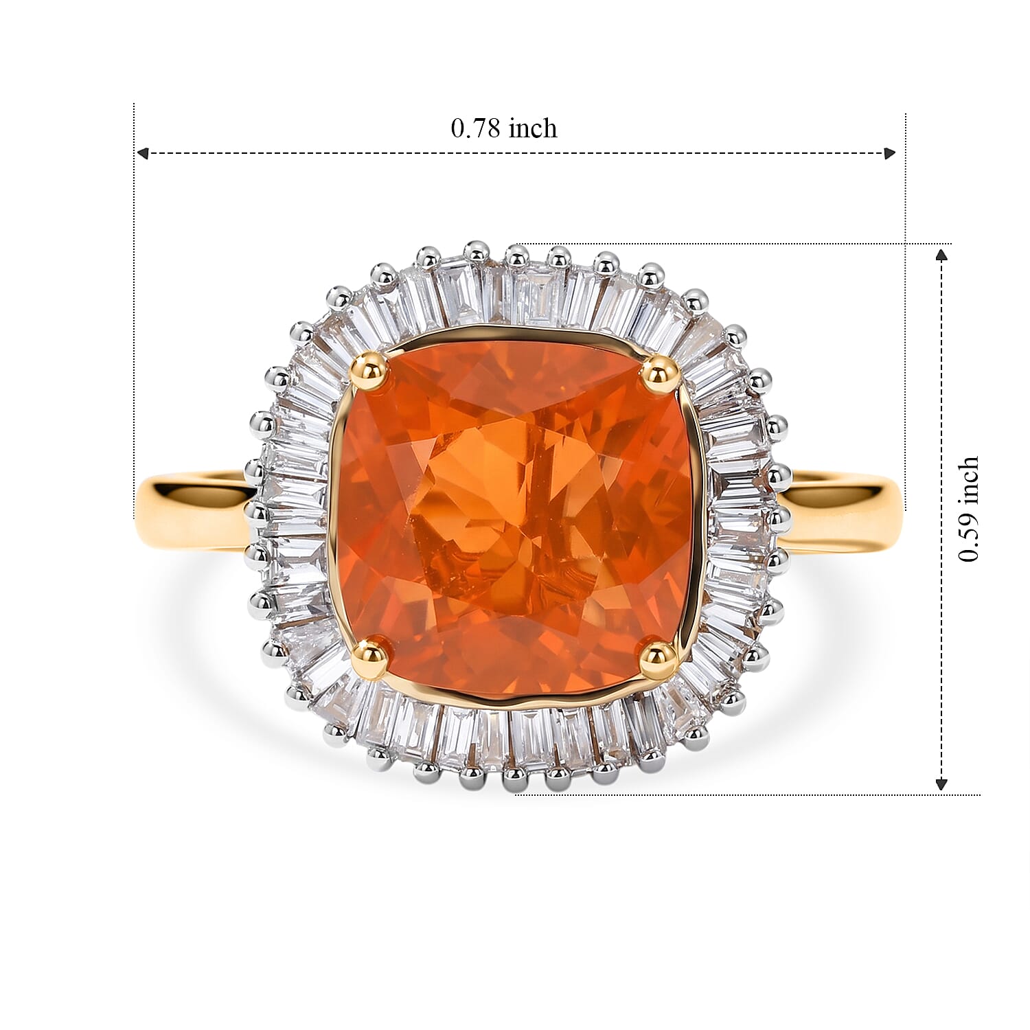 10K Yellow Gold AAA Crimson Fire Opal, Luxuriant Lab Grown Diamond (VS) Scarlet Sunburst Ring (Size 5.0) 2.50 ctw