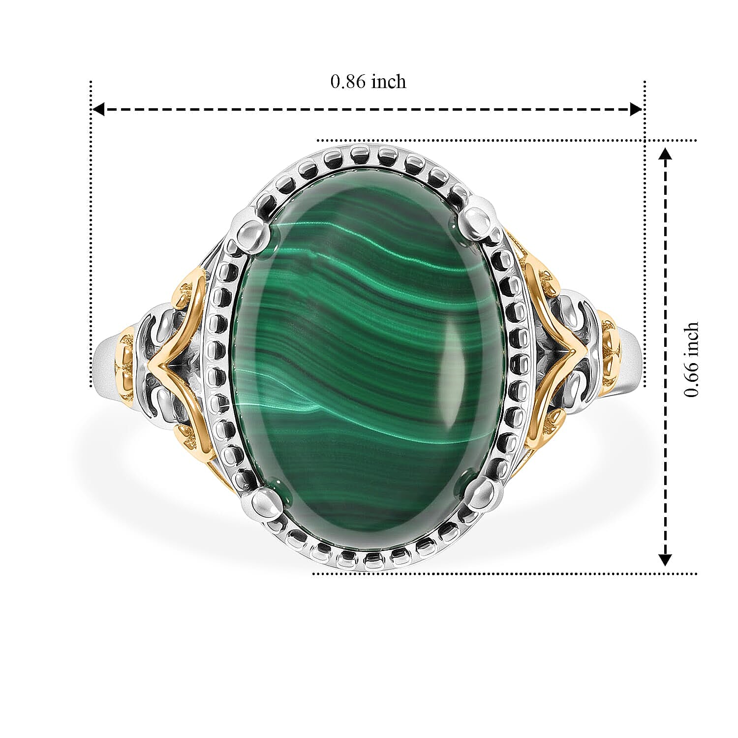 EverTrue African Malachite 8.90 ctw Verdant Filigree Ring in 18K YG Plated and Platinum Bond (Size 5.0)